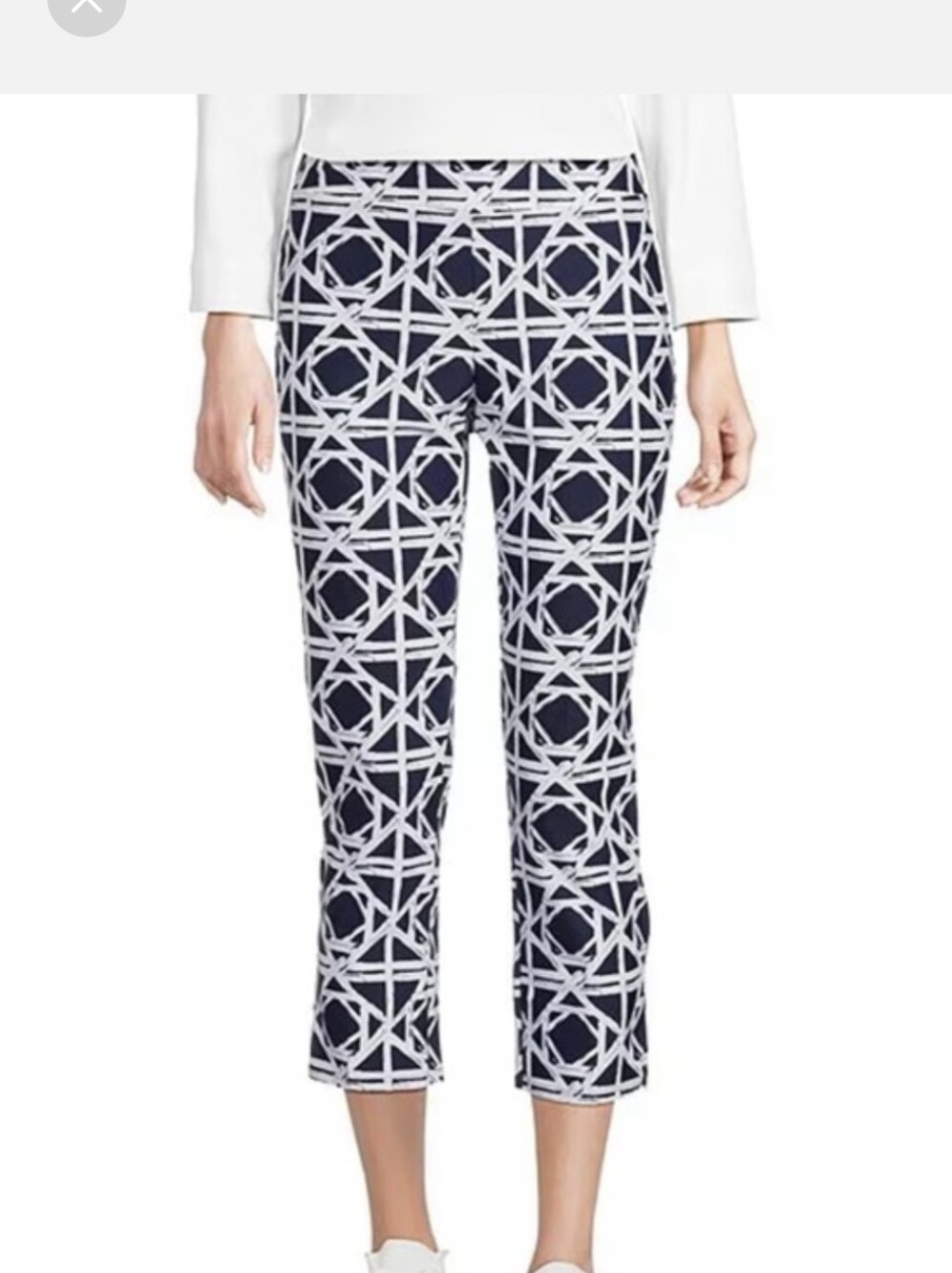 NWT Jude Connally Lucia Navy & White Geometric Print Pull-on Pants (XL)